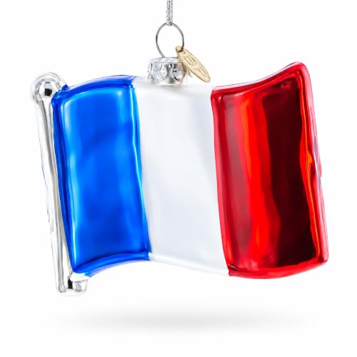 French Flag Glass Christmas Ornament Handcrafted Holiday Decor