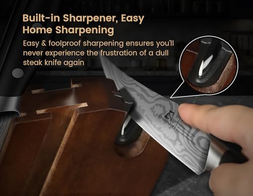 8-Piece Steak Knife Set with Block & Built-in Sharpener - CoquusAid