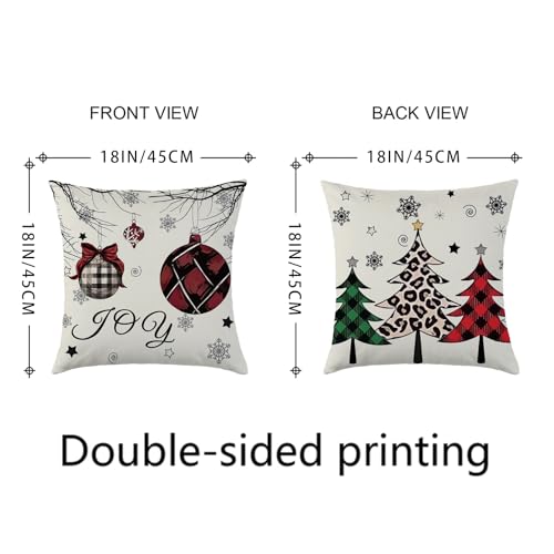 Christmas Pillow Covers 18x18 Inch Set of 4 Winter Red Xmas Trees Snowflake Decorative Cushions with Invisible Zipper, Double-Sided Print, Farmhouse Home Decor, White Red Black Variation