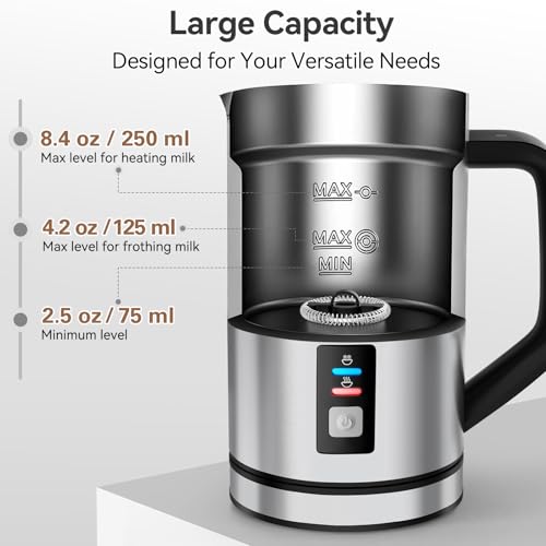 Secura 8.4oz Stainless Steel Milk Frother Automatic Hot & Cold Foam Maker