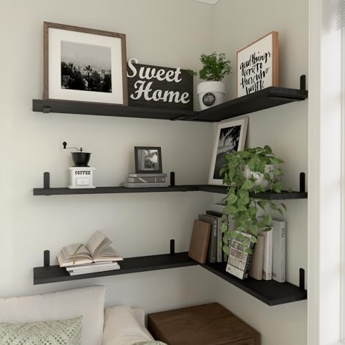 24 Inch Floating Wall Shelves Set of 6 - Black Rustic Wall Storage