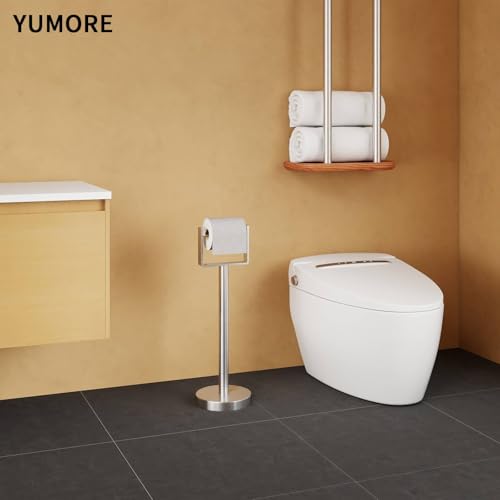 YUMORE Brushed Nickel Heavy Duty Toilet Paper Holder Stand, Extra-Weighted Base
