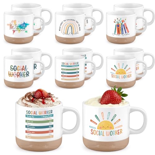 Yungyan 12 Pcs Social Worker Gift Mugs 13 oz - Appreciation Ceramic Gift Set (Variation: 12 / Social Worker)