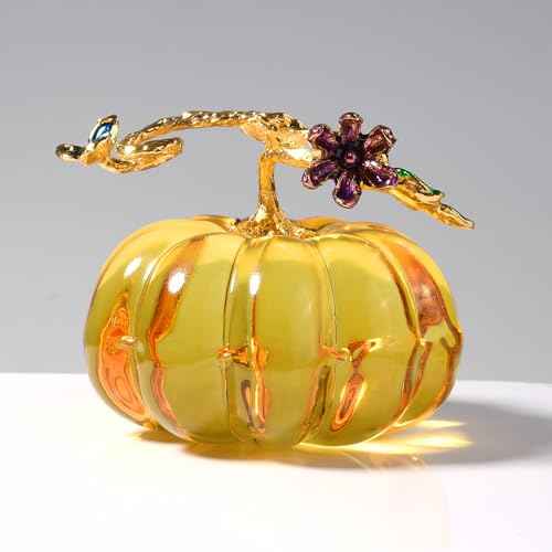 2.5'' Blown Glass Pumpkin Figurines Collectibles, Small Crystal Pumpkin Decorations for Fall Harvest Halloween Thanksgiving Christmas