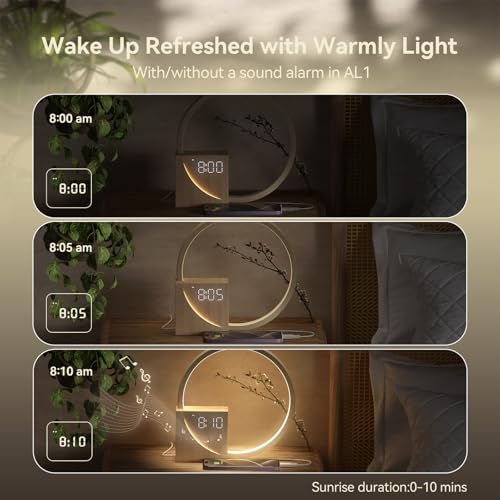 Wood Grain Sunrise Alarm Clock with Sound Machine for Heavy Sleepers