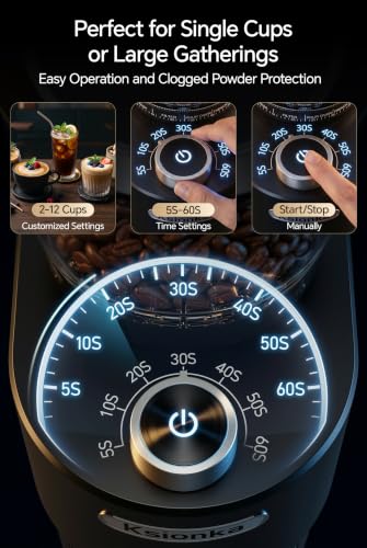 Ksionka Black Conical Coffee Bean Grinder - 38 Precise Settings, Anti-Static