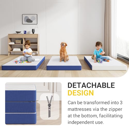 Blue Full Size Foldable Memory Foam Mattress Topper - 4 Inch Trifold Portable Bed
