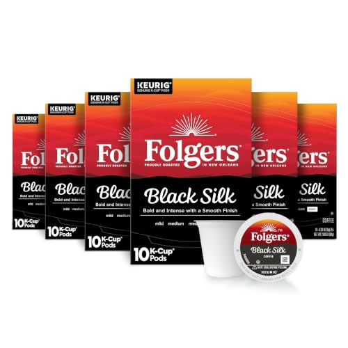 Folgers Black Silk Dark Roast Coffee K-Cup Pods - 10 Count Pack of 6, 60 Total