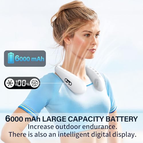 Bladeless Neck Fan with Cooling Plate 6000mAh Portable White 8.2x7.8in