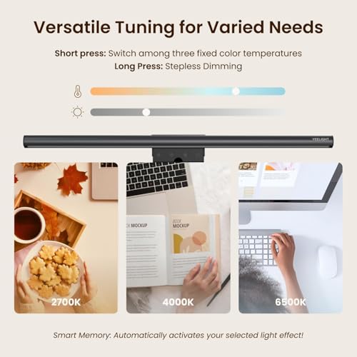 YEELIGHT Monitor Light Bar for Computer Screen - Dark Gray, Eye-Care LED Desk Lamp with Stepless Dimming & No Glare