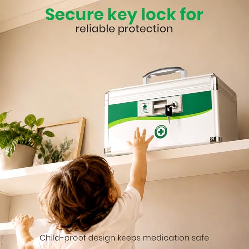 Medium Aluminum Child-Safe Lock Box with Keys - 12-Inch Medication Safe