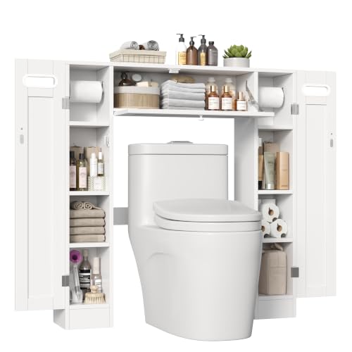 Over the Toilet Bathroom Storage Cabinet with Doors - Small Space White