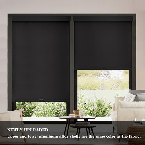 AOSKY Cordless Blackout Roller Shades, 34" W x 72" H, Black