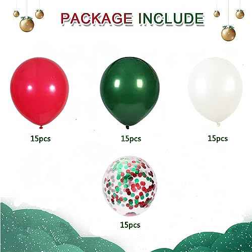 60pcs Christmas Balloons Red Green White Balloons Red Green Confetti Balloons for Christmas Birthday Baby Shower Party Decorations