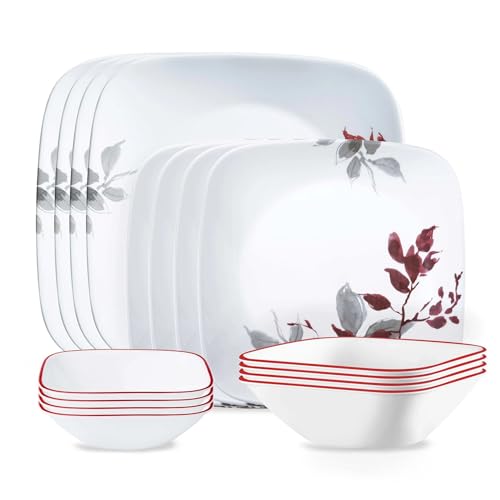 Corelle Kyoto Leaves 16-Piece Dinnerware Set for 4 - Chip & Break Resistant