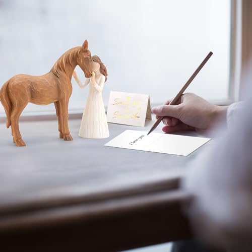 Vofstand Woman Embraces Horse Figurine - Horse and Girl Resin Ornament