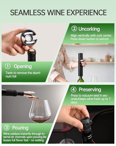 CIRCLE JOY Black 7-in-1 Rechargeable Electric Wine Opener Gift Set with Vacuum Pump