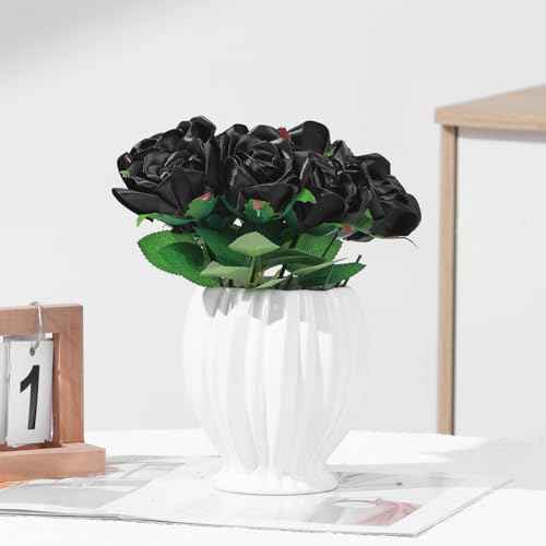 100Pcs Pre-Shaped Satin Ribbon Petals, DIY Forever Rose Making Supplies for Wedding Decor, Christmas, Mother's Day Gifts (Black)