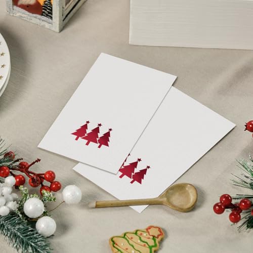 Horaldaily 100Pcs Christmas Napkins Red Foil Trees 4.3x7.9in (Folded) White/Red