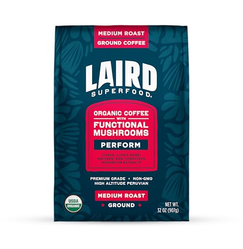 Laird Superfood Organic Peruvian Mushroom-Infused Medium Roast Coffee - 32oz Ground Bag