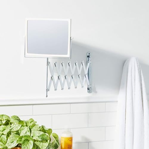 Wall-Mounted Makeup Mirror with 5X Magnification, Swivel, Chrome Finish