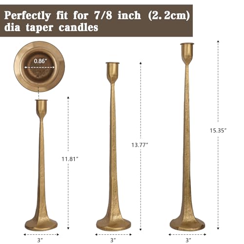 Antique Brass Iron Taper Candle Holder Set of 3 - Decorative Tall Candle Stands