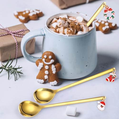 Christmas 6pcs Gold Stainless Steel Coffee Spoon Set - Festive Holiday Flatware