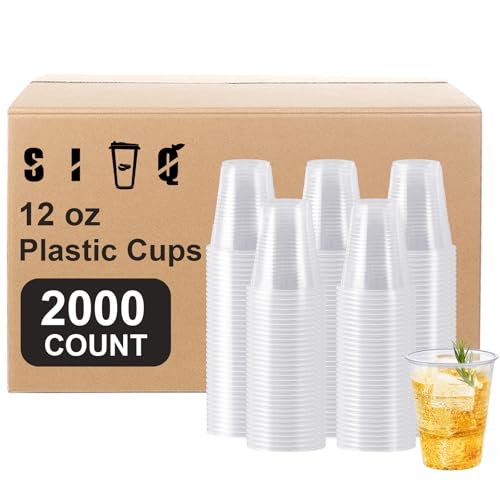 SIUQ 2000 Pack 12 oz Clear Plastic Cups, Bulk Disposable Water Cups