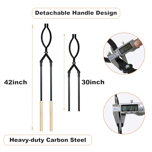 42-Inch Heavy-Duty Firewood Tongs - Black Portable Fire Pit Grabber