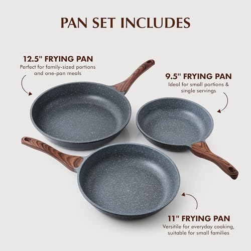 SENSARTE Nonstick Granite Frying Pan Set 3 Sizes Gray - Induction Compatible