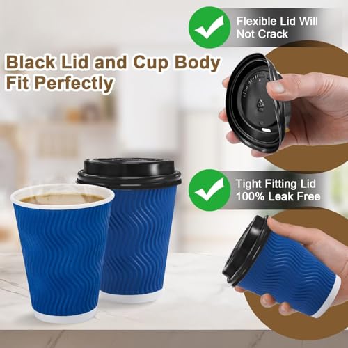 Clawsoff 100 Pack 12 oz Disposable Coffee Cups with Lids - Navy