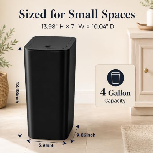 Ogikey 4 Gallon Black Slim Bathroom Trash Can with Lid - 3 Pack