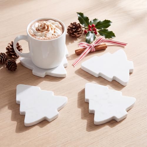 Acellegic Christmas Trees Marble Coasters Set of 4 White 4.7 x 3.9 inches - Holiday Table Decor
