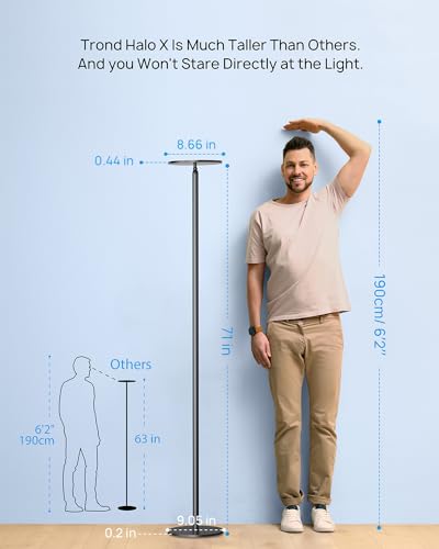 TROND Daylight Black LED Floor Lamp 71" Modern Torchiere with Dimmable Brightness