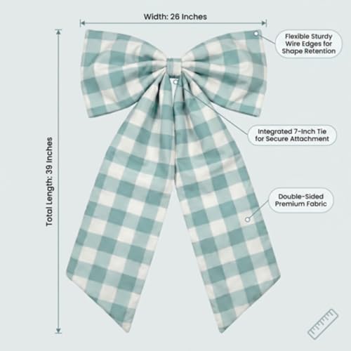 Canlierr Blue 26x39 Inch Christmas Gingham Bow Tree Topper - Large Holiday Decor