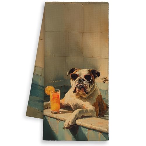 Dimurela Bulldog Funny Pug Bathroom Towel – 16x24in Hand/Dish Towels, Dog Lovers Decor