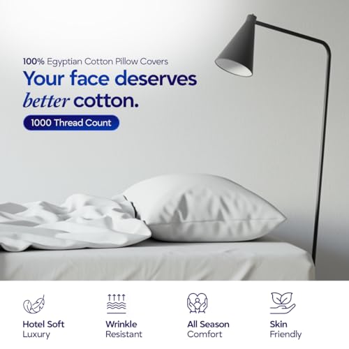 Queen Pillowcase Set of 4 - 1000 TC Egyptian Cotton Ultra Soft Cooling Bedding - White, Variation: White / 4 Pc Standard