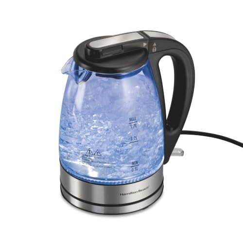 Glass Electric Tea Kettle 1.7L Water Boiler & Heater - Blue LED, Auto Shutoff