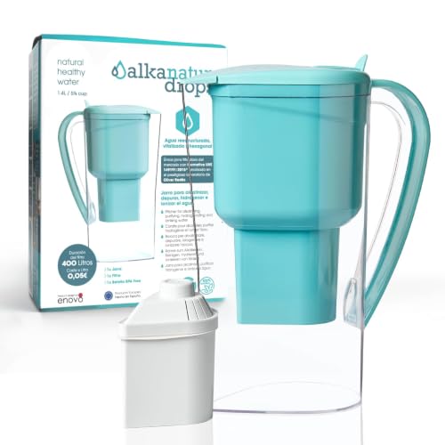 Alkanatur Water Filter Pitcher Turquoise/Blue - Removes Fluoride, Microplastics, PFA, Heavy Metals - Alkaline, Magnesium, Ionized Water