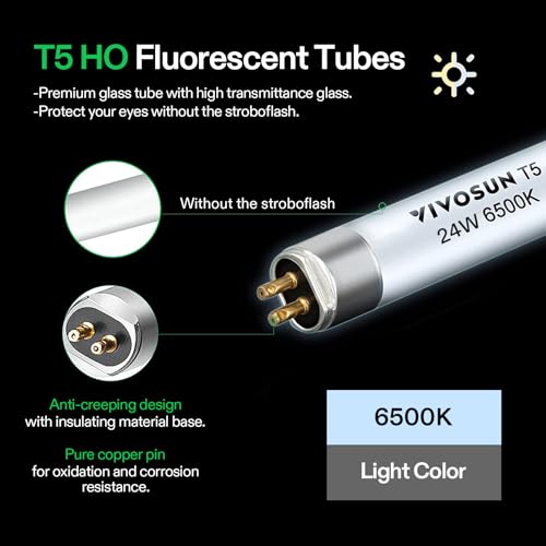 VIVOSUN T5 Grow Light Bulbs 2 Feet 24W 6500K HO for Indoor Plants - 5 Pack