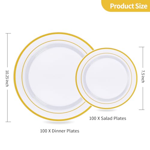 Gold Disposable Plastic Plates 200PCS Heavy Duty Dinner & Salad Sets - Variation: Gold / 200PCS