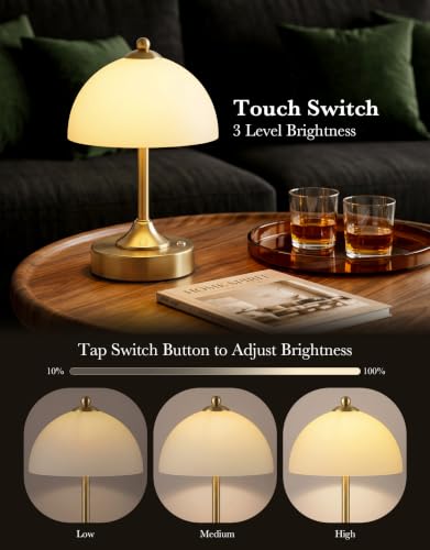 ROTTOGOON Gold Cordless Table Lamp with 5200mAh Battery, Dimmable Touch Nightstand Light