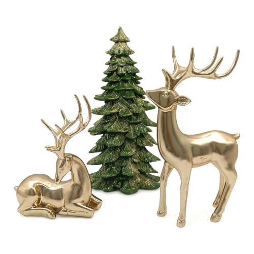 LTXHOMMO Christmas Reindeer Figurine Set of 3 - Gold Standing Holiday Decor