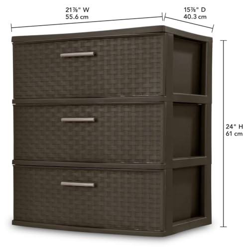 Espresso Wide 3-Drawer Weave Storage Tower - Home Organizer