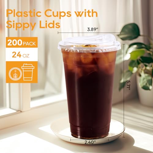 Turbo Bee 24 oz Disposable Plastic Cups with Strawless Lids - 200 Pack