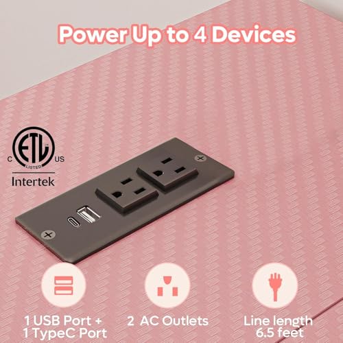 Pink Carbon Fiber Gaming Desk with LED Lights & Power Outlets - 42 Inch L-Shape