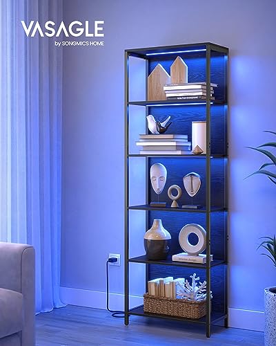 VASAGLE 6-Tier LED Bookshelf with Dimmable Color-Changing Lights - 11.9"D x 23.6"W x 70.3"H