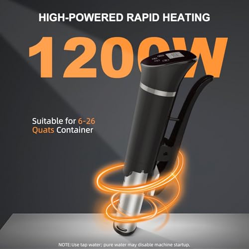 Gennov 1200W Sous Vide Cooker with Black Rotatable Head IPX7 Waterproof, Ultra Quiet, Precise Temperature Control