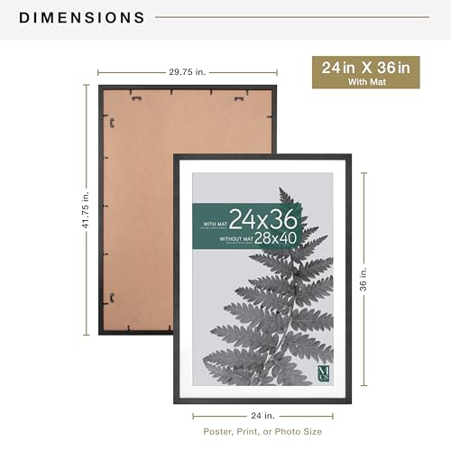 MCS Studio Gallery Poster Frame 28x40 with Mat, Black Woodgrain - 24x36 Display