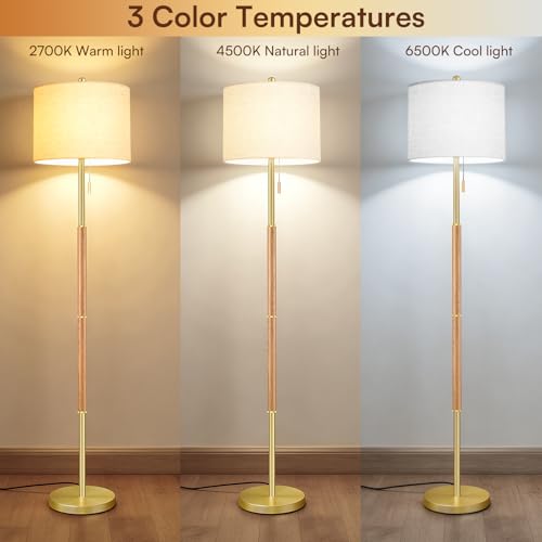 Wood Color Floor Lamp with Linen Shade - Natural Wood, 13.2 Inch for Bedroom
